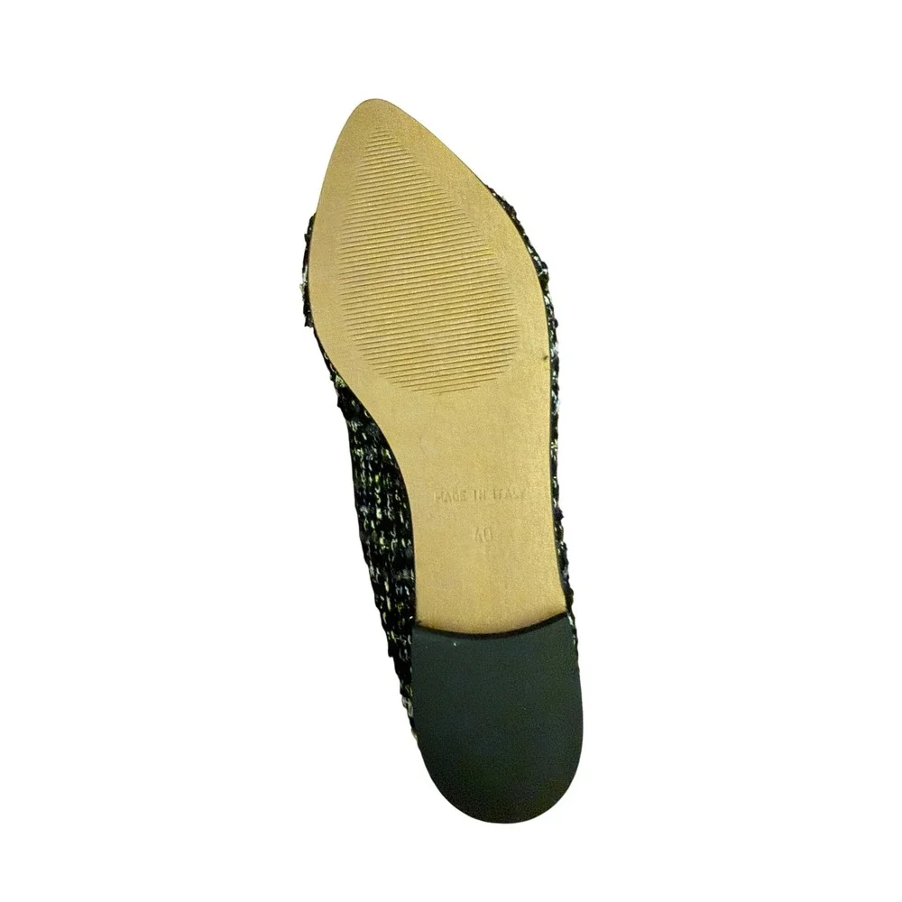 Libera Mente Black Boucle Tweed Pointy Toe Flats Buckle EU 40 Italy New